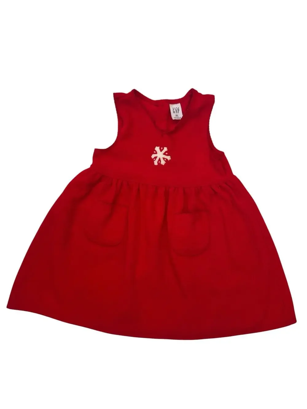 Vintage BABY GAP Fleece Snowflake Holiday Jumper Dress Size 3T Y2K Winter Pocket